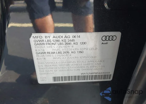 2015 Audi Q5 2.0T Premium из США, поврежденный, VIN WA1LFAFP8FA005949